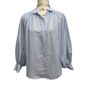 Wendy Glez Seersucker Stripe Button Size  2 Oversized Puff Sleeve